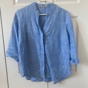 Italian blue linen button down shirt